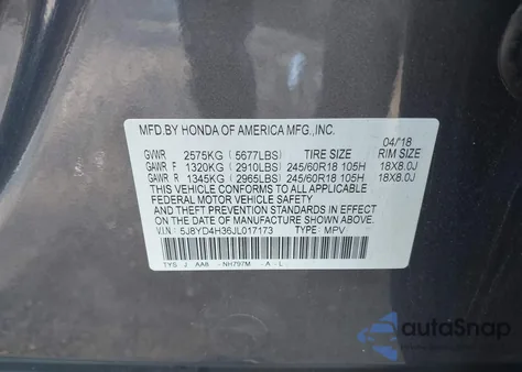 2018 Acura Mdx from USA, damaged, VIN 5J8YD4H36JL017173